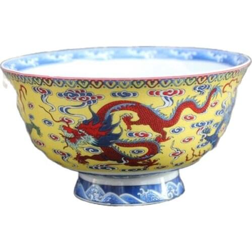 Chinese Old Porcelain Blue And White Porcelain Colorful Bowl Panlong Bowl