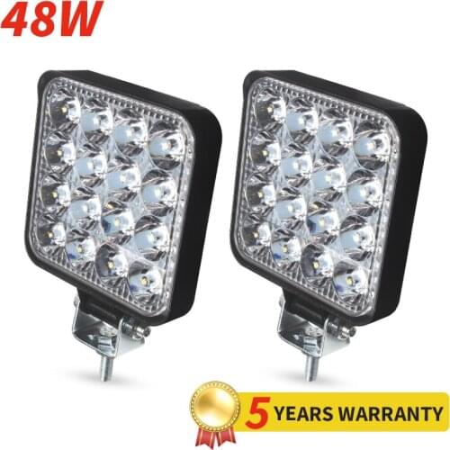 10PCS LED Headlights 12-24V For Auto Motorcycle Truck Boat Tractor Trailer Offroad Working Light 48W LED Work Light Spotlight