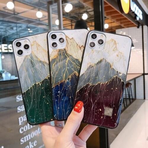 Fashion Gold Foil Phone Cases for iPhone 12 Mini Pro Max 11 XR X 8 7 6 Plus Chic Glitter Mountain Cover for XS Max SE 2020