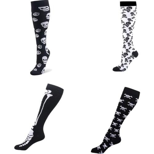 2pcs Thigh High Long Compression Socks Women Men Comfortable Over The Knee Stockings with Fashion Skullcandy Pattern