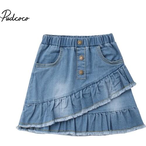 2018 Brand New Infant Child Summer Toddler Kids Girls Blue Denim Mini Skirt Mini Short Ruffled Jeans Skirt 1-6Y