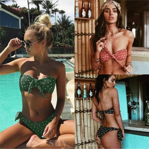 2019 Newly Hot Summer Women Bikini Sets Dot Print Bandage Push Up Padded Bra Swimsuits Beachwear 5 Colors