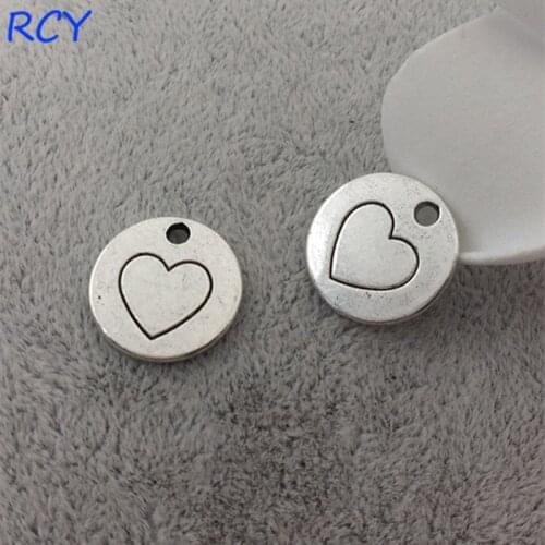 Top Quality 20 Pieces/lot 15mm antique silver color heart engraved round tag charm for DIY making