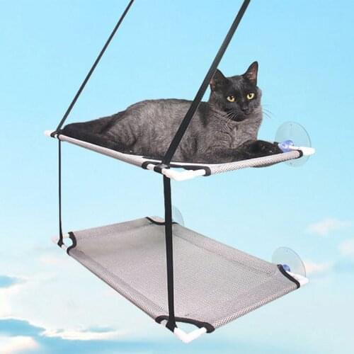New Cat Balcony Hammock Suction Cup Double Layer Bearing 10/20kg Cat Bed House Cat Sunny Seat Comfortable Pet Hanging Beds