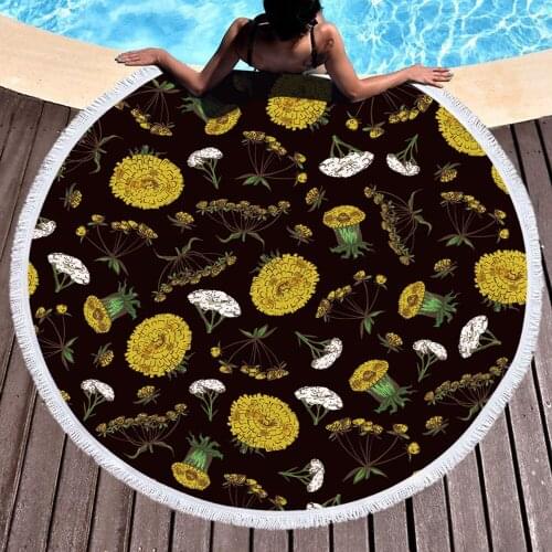 Floral Plant Daisy Printed Microfiber Towel Wrap Large Round Beach Towel Towels Bathroom Yoga Mat Blanket Beach Toalla De Playa