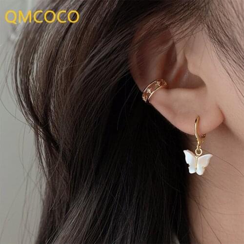 QMCOCO 925 Silver Butterfly Elegance Trendy Earrings For Woman Charm Fashion INS Temperament Light Luxury Party JewelryGifts