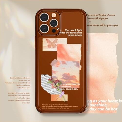 Retro Sunset glow pink cloud butterfly art Phone Case For iPhone 11 12 Pro Max Xs Max XR Xs 7 8 Plus 7Plus case Cute Soft Cover