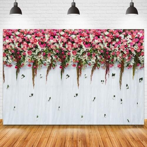 Pink Flowers Wall Rose Decro Photo Backgrounds For Photophone Photozone Baby Shower Birthday Party Wedding Photography Backdrops