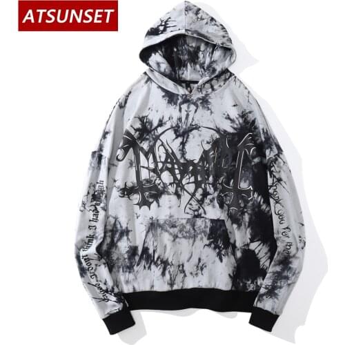 ATSUNSET Tie-dye Graffiti Print Sweatshirt Hoodie Hip Hop Streetwear Harajuku Hoodie Autumn And Winter Cotton Pullover Top