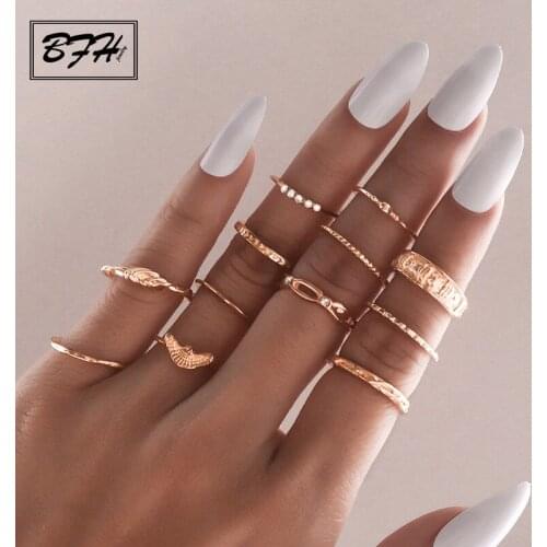 BFH Vintage Gold Rings For Women Bohemia Ethnic Silver Colour Heart Bow Twist Finger Ring Set 2019 Knuckle Fashion Jewelry