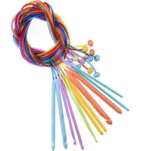 12PCS/Set 120cm 3.5-12.0mm Crochet Hooks Flexible Afghan Tunisian Carpet Crochet Needles Knitting Needles Set DIY Craft Tool