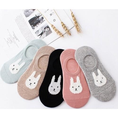 Womens Cute Rabbit Pattern Cotton Non-slip Silicone Summer Socks 5 Colors Sweet Lovely Thin Spring Autumn Quality Sock Slippers