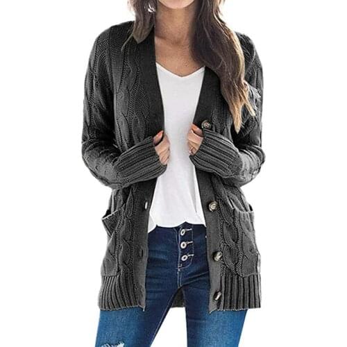 15 Colors Women Cardigan Knitted Sweater Autumn Winter Spring Casual Long Sleeve V Neck Pocket Button Streetwear Femme Coat