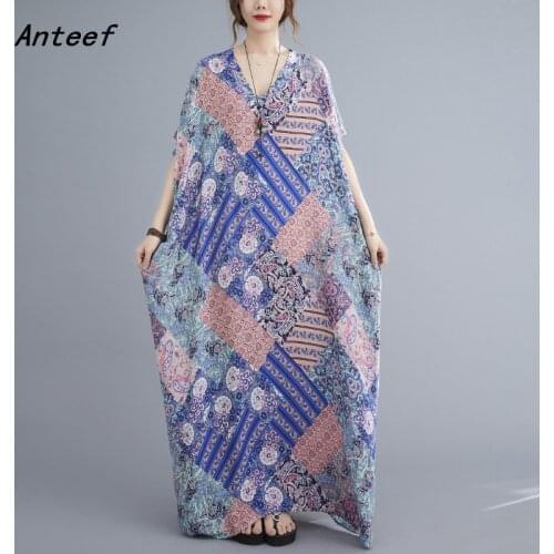 Short sleeve cotton satin vintage floral dresses for women casual loose maxi long woman summer beach dress elegant clothes 2021