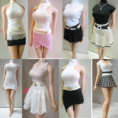 1/6 Sexy Female Figure Clothes Halter Sleeveless T-Shirt Clothes Turtleneck Hip Skirt Tutu Accessory Model for 12'' Body
