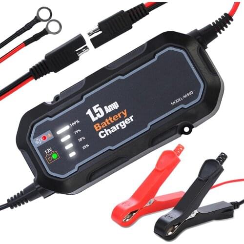 12V 1500mA Automatic Smart Motorcycle Battery Charger Maintainer for Car/RV/ATV/Boat Automatic Battery Trickle Charger with LED