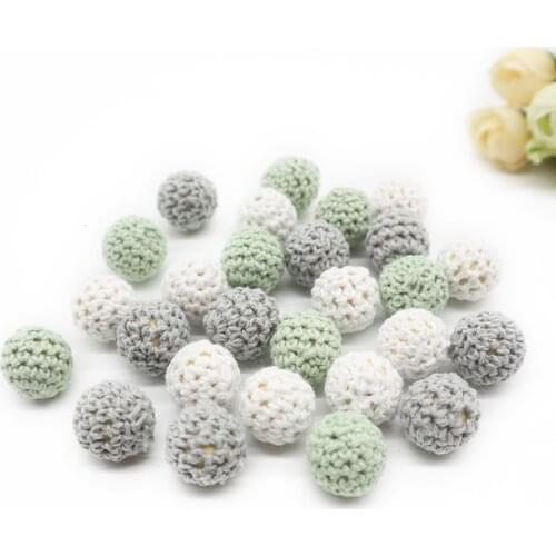 20pc Crochet Round Wooden Beads Handmade 16mm Ball Can Chew DIY Pacifier Chain Nursing Jewelry Organic Teething Bracelet Beads