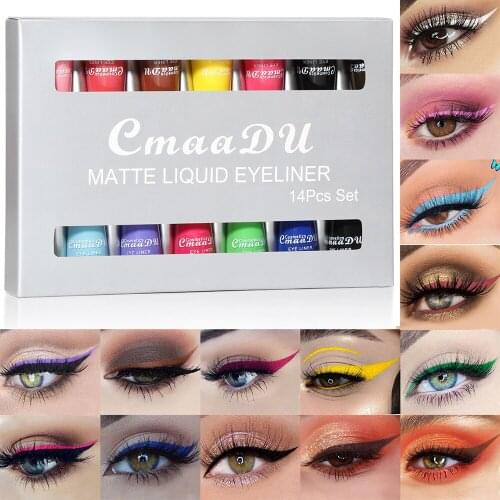 14PCS/Set Colorful Neon Eyeliner Set Matte Liquid Eye Liner Long Lasting Non-smudge Waterproof Cosmetics Tool