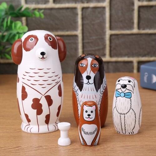5pcs/Set Children Toys Dog Russian Nesting Dolls Wooden Russian Matryoshka Doll Creative Crafts for Birthday Christmas Gifts#20