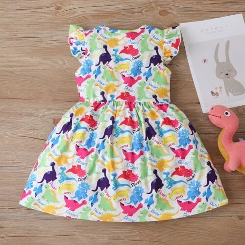 Diansour Toddler Kids Baby Girls Dresses 1-6y Fly Sleeve Dinosaur Princess Dress Casual Party Dress Sundress Spring Outfit 2021