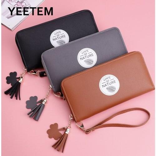 2020 New Long Wallet Ladies Wallet Long Wallet Fashion Clutch Bag Leaf Print Zipper Tassel PU Leather Coin Purse Card Holder