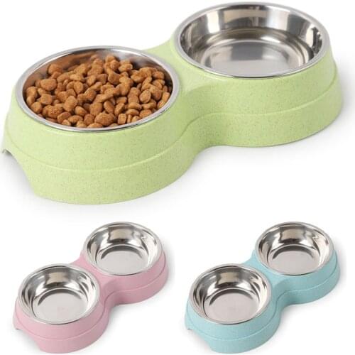 Zk40 Double Pet Bowls Dog Food Water Feeder Stainless Steel Pet Drinking Dish Feeder Cat Puppy Feeding Supplies Small Dog