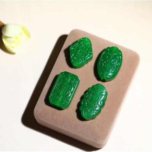 1pc Natural Green Jade Double Sided Carving Beads DIY Bracelet Earrings Charm Jewellery Accessories Amulet Women Sweater Chain