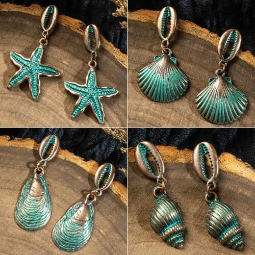 Ethnic 4 Style Bronze Earrings For Women Bohemian Vintage Special Sea Shell Shape Earring Female 2020 Statement Jewelry Gifts