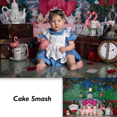 Wonderland Tea Party Newborn Kids Portrait Backdrop for Photography Studio Tea Theme Birthday Baby Shower Party Decoration Props