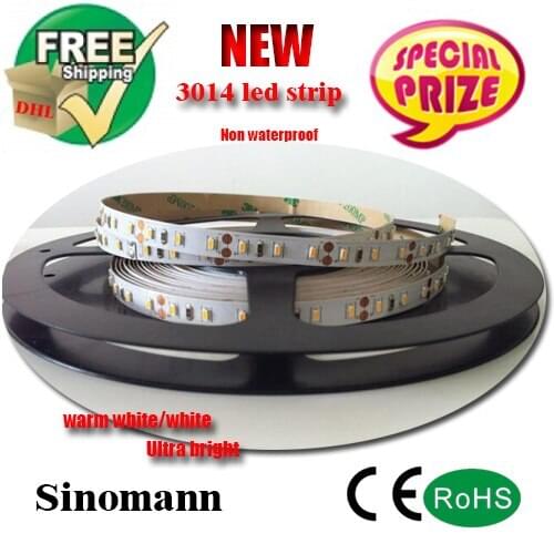 High quality led strip warm white/white SMD3014 5M/300LEDS led stripe Non-Waterproof fita de led 12v dc for home decor