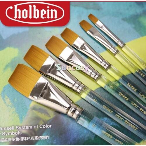 Holbein WATERCOLOR RESABLE series 500H,Soft Synthetic Squirrel Hair, Short Handles - Flats, for Water Color, Gouache