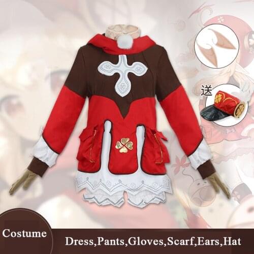 Game Genshin Impact Klee Cosplay Costume Wig Carnival Halloween Costumes Women Lolita Dress Sweet Uniform Outfit Red Dress