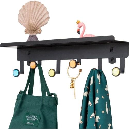 Wrought Iron Creative Wall Shelf Nordic Wall Partition Free Punch Wall Rack 4/5/6 Hooks Coat Rack Hanger Bedroom Wall Hanging