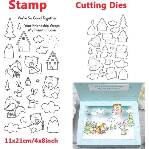 Fox Bunny Bear Animal Cloud Metal Cutting Dies Clear Stamps Transparent Silicone Seal for DIY Scrapbooking Photo Album Decorate