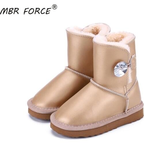 MBR FORCE high quality children snow boots leather warm waterproof Boys Girls ankleboots diamond buckle winter Black snow boots