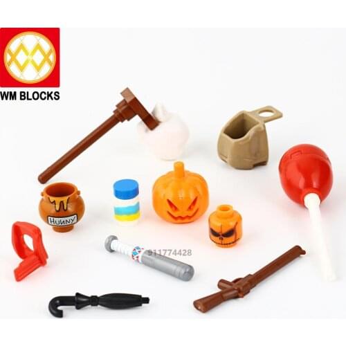 WM Blocks Set 11Pcs Figure Halloween Baseball Bat Honey Jar Christmas Scarf Pumpkin Head MOC Action Figures Building Blocks Toys
