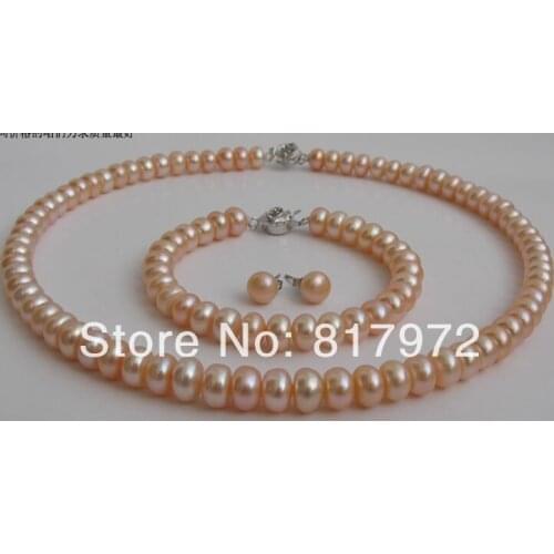 Classic Flower Orange Natural Pearl AAA highlight pearl Handmade Necklaces Bracelet Earring Set Freshwater Pearl women Jewelry
