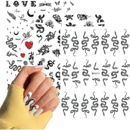 1pcs Snake Dragon Nail Art Stickers Red Black 3D Water Decals Transfer Sliders Nails Decorations Wraps Manicure DIY Tips