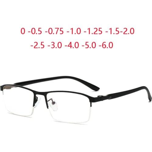 Blue Light Blocking Half Frame Square Nearsighted Glasses Women Men TR90 Myopia Lens Prescription Spectacle 0 -0.5 -0.75 To -6.0