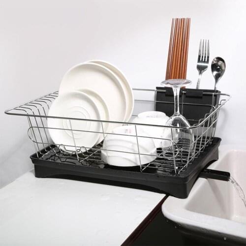 Stainless Steel Single Layer Dish Rack Kitchen Organizer Storage Drainer Drying Plate Shelf Sink Knife Fork Container Organizer