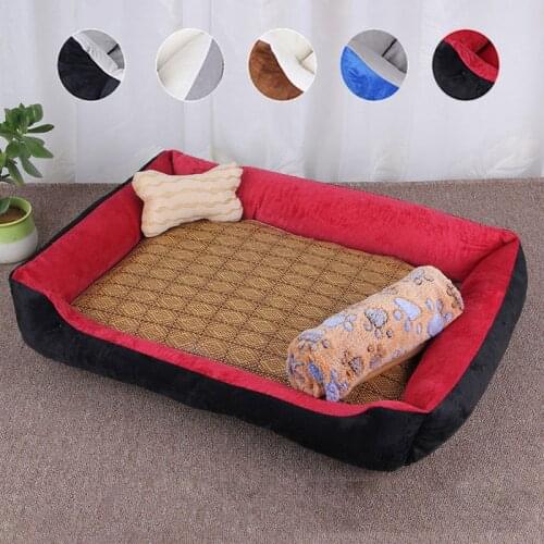Autumn Rattan Mats Pet Nests Bone Toys Blanket Dog Beds for Medium Dogs Bed with Pillow Soft Breathable Whole Washable Non-slip