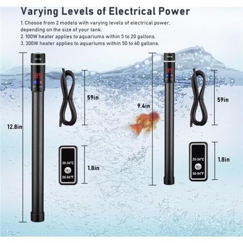 INKBIRD Adjustable Temperature Thermostat Heater Rod 100W/300W Submersible Aquarium Fish Tank Water Heat with IC Chip LCD Screen