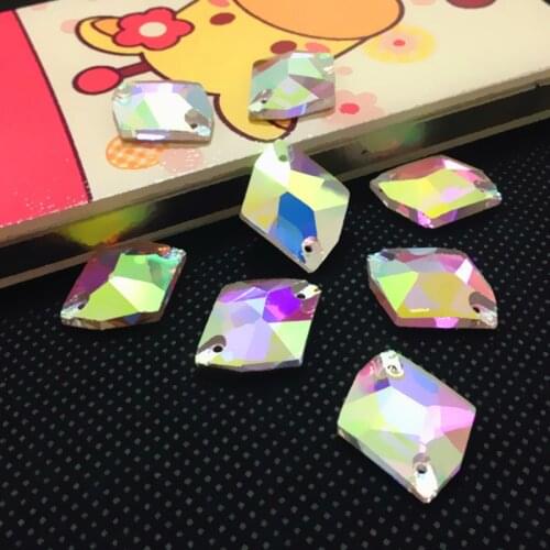Side size)13x17mm 17x21mm Cosmic shape Sew on Rhinestone crystal AB Fancy stone for Dress Making