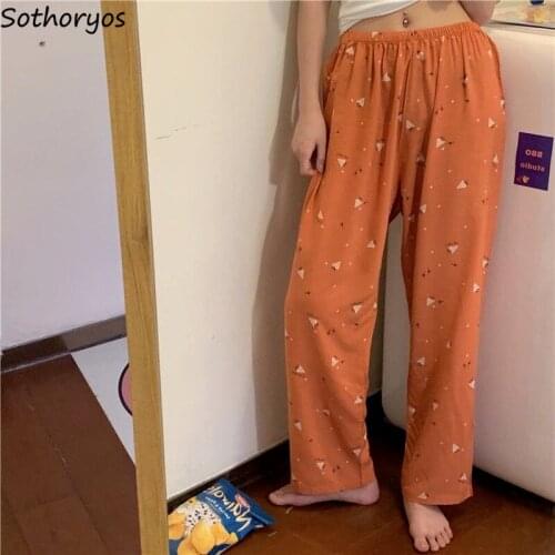 Sleep Bottoms Women Nightwear Korean Style Elastic Waist Long Trousers Soft Comfort Kawaiii Casual Print Ladies Loose Spring Ins