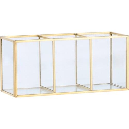 Nordic Gold Grid Glass Flip Storage Tank Box Luxury Modern Cosmetics Storage Box Container Micro-Landscape Flower Room