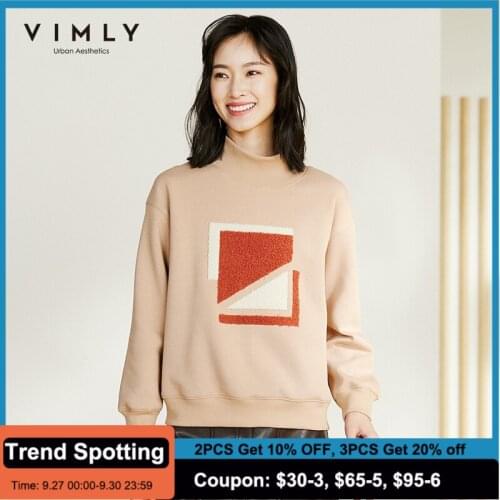 Vimly Womens Sweatshirt 2020 Fashion Creativity Print Turtleneck Knitted Pullover Thick Warm Winter Hoodies Female Tops F3089