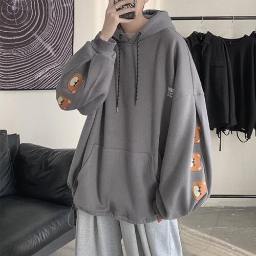 Oversized Hoodie Bear Print Unisex Hoodies Sweatshirts Men Women Casual Harajuku Pullovers Autumn Winter Thick Fashion Clothing