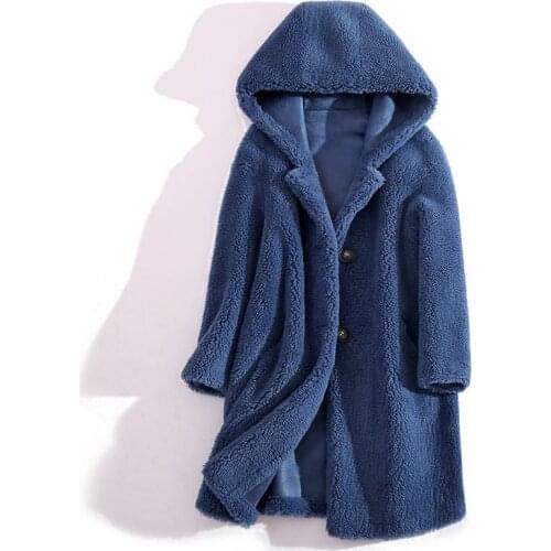 High Quality Mid-length Hooded All Wool New Sheep Shearling Coat Women Winter Plus Size Faux Fur Coat Ropa Mujer Invierno 2021