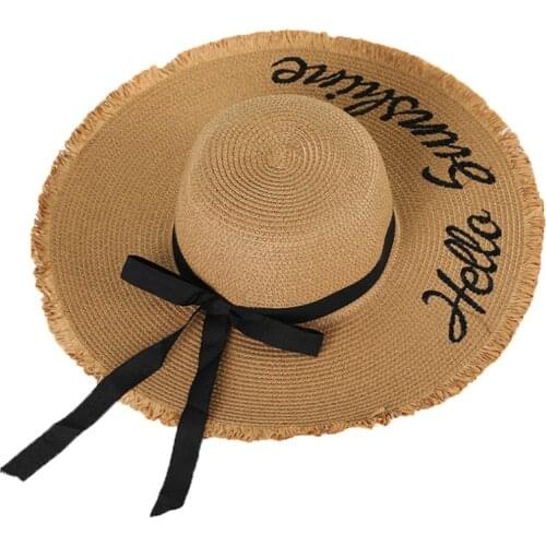 Women Big Brim Straw Hat Personality Embroidery Outdoor Beach Hat Butterfly Hat Accessories