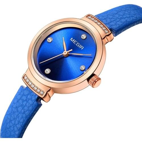 MEGIR Women Fashion Blue Quartz Watch Lady Leather Watchband High Quality Casual Waterproof Wristwatch Gift for Wife 2019